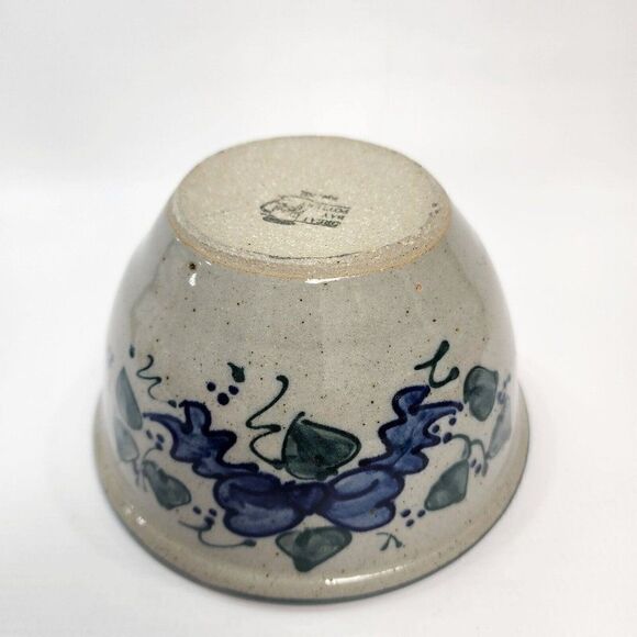 Great Bay Pottery 3.25" Mixing Bowl Leaves Bow Handmade Green Blue Floral - Picture 6 of 8